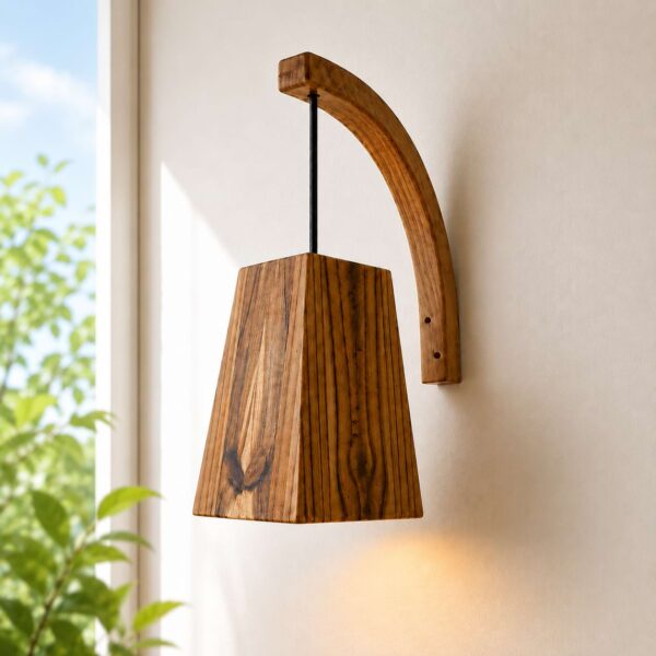 Golden Pivot Wooden Wall Pendant Lamp | Handcrafted Ambient Wall Light
