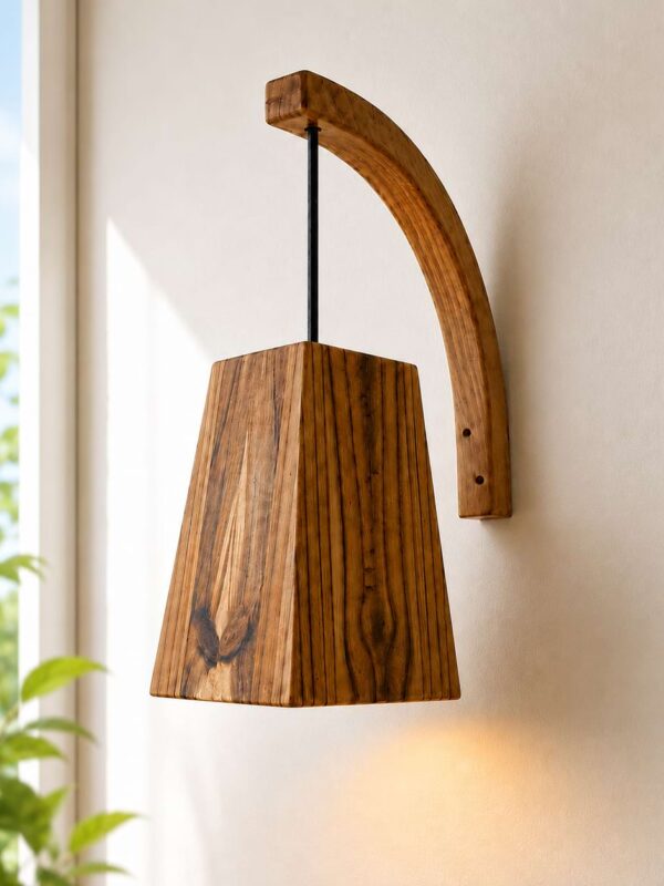 Golden Pivot Wooden Wall Pendant Lamp | Handcrafted Ambient Wall Light