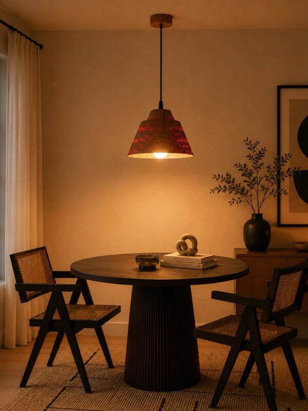 Amber Glow Wooden Pendant Lamp – Handcrafted Pine Wood Hanging Light for Warm Modern Interiors