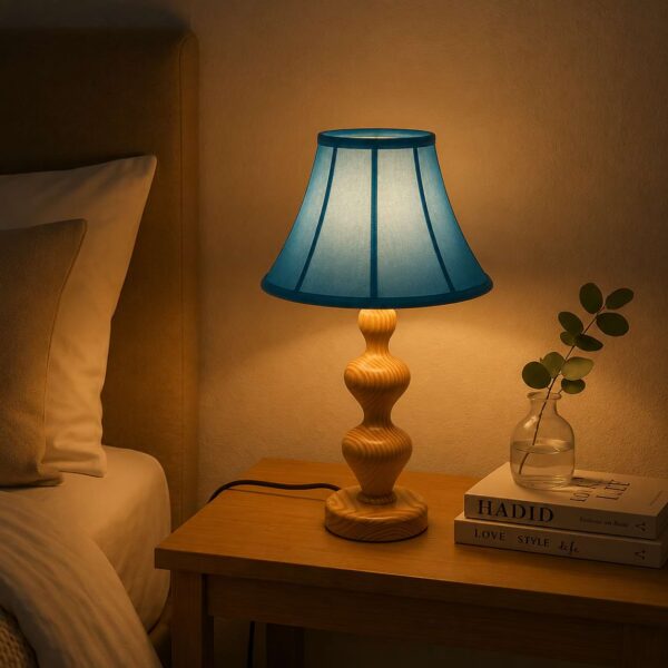2 Modern wooden bedside lamp with sculptural base