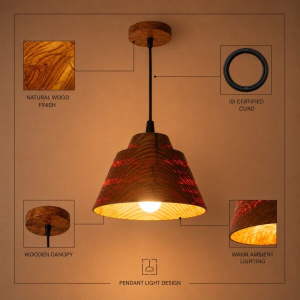 Amber Glow Wooden Pendant Lamp – Handcrafted Pine Wood Hanging Light for Warm Modern Interiors