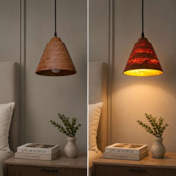 Amber Glow Wooden Pendant Lamp – Handcrafted Pine Wood Hanging Light for Warm Modern Interiors