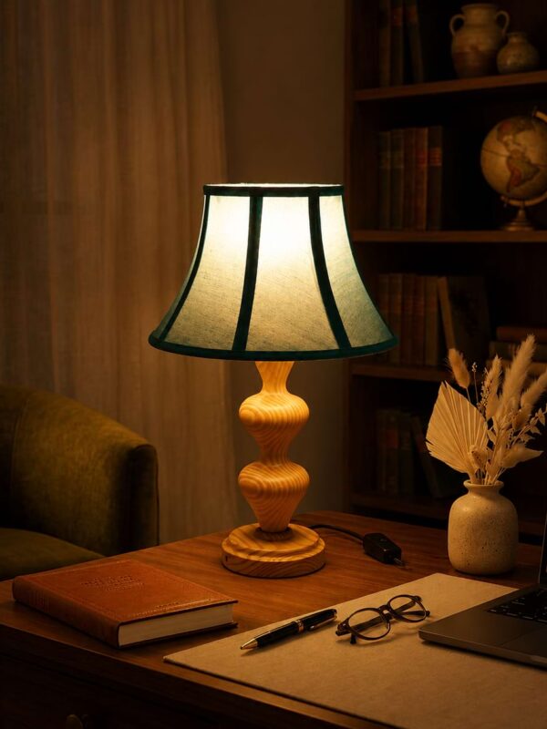 Contemporary wooden table lamp with ambient lighting