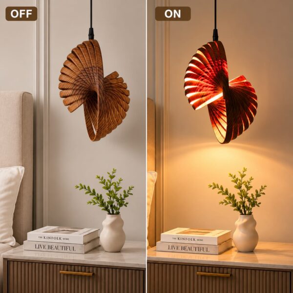 Artistic wooden pendant light for living room interior