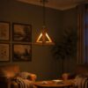 Handcrafted triangle wooden pendant light with warm illumination