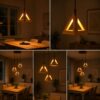 Adjustable cord wooden ceiling lamp with warm ambient glow