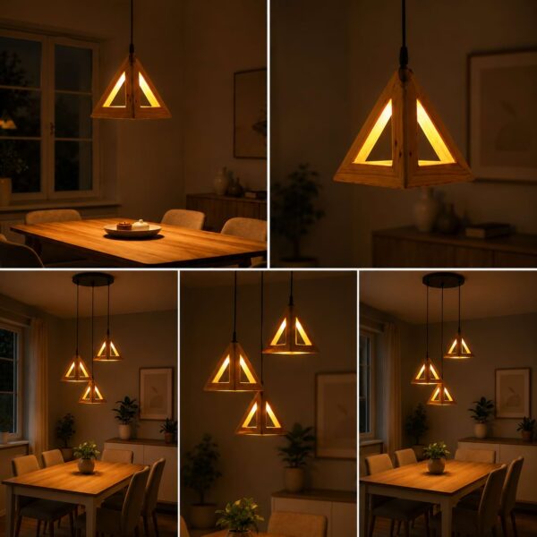 Adjustable cord wooden ceiling lamp with warm ambient glow