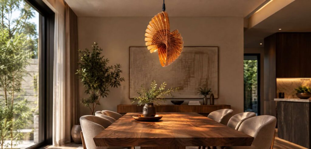 wooden pendant light for a dining room